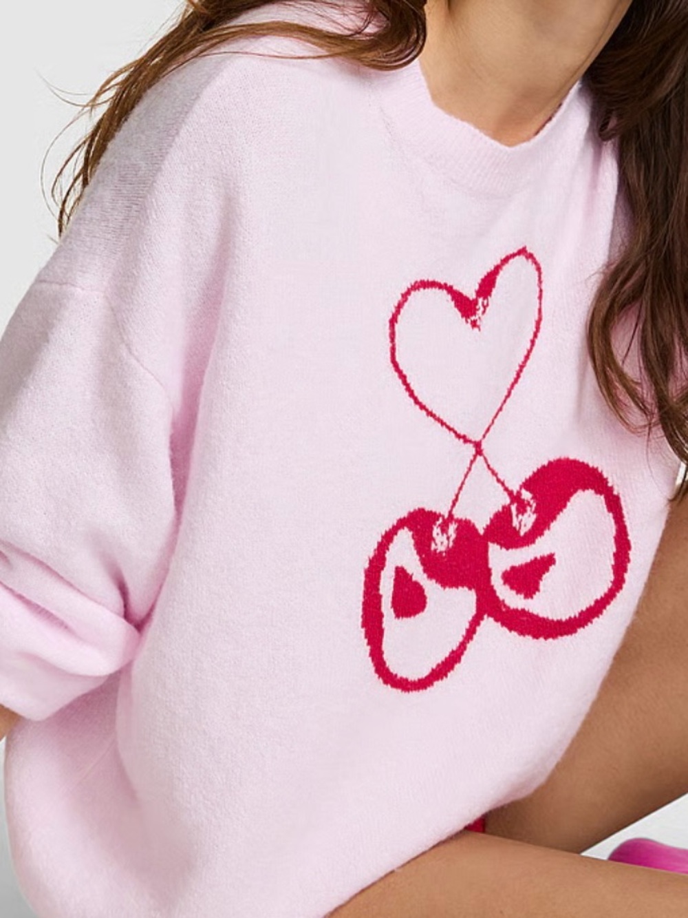 Victoria Secret Women's Pink Heart & Cherry Knit Sweater